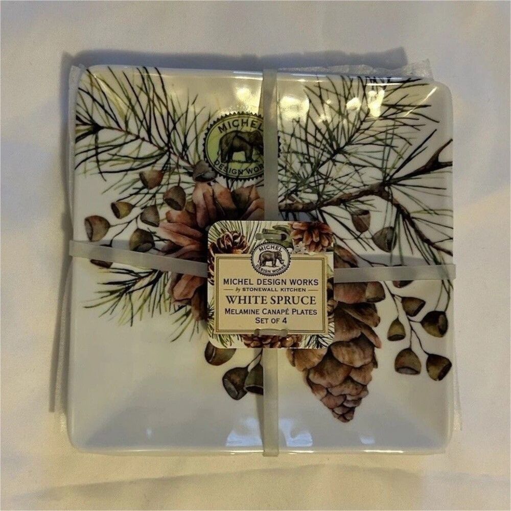 Michel Design Works White Spruce Melamine Square Canape Plates Set of 4